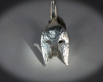 Extra Large Sterling SPARTAN Warrior Mask Art, Hammer-Sculpted Spork Pendant