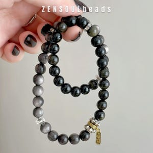 Natural Silver & Gold Sheen Obsidian Bracelet|Original Design Crystal Healing Bracelet Double Loop|High Grade Natural Stones|Handmade Gift