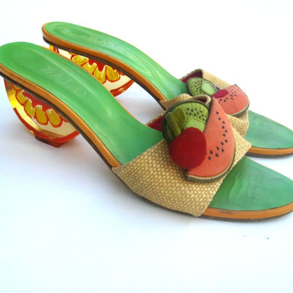 Zalo Fruit sandals with Lucite heels- Watermelon, Kiwi and Cherry