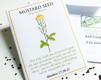 Mustard Seed Packet Favors - Custom Baby Shower/Baptism/Christening Favors (Set of 20) 2.5" x 3.25" (please read info) empty or w/seeds