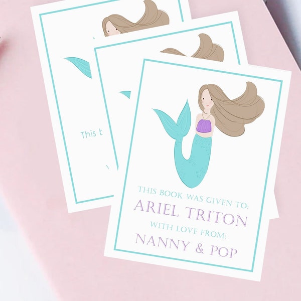 Custom Bookplates - Mermaid - Personalized Book Labels - Set of 12 Peel & Stick - FREE U.S. SHIPPING