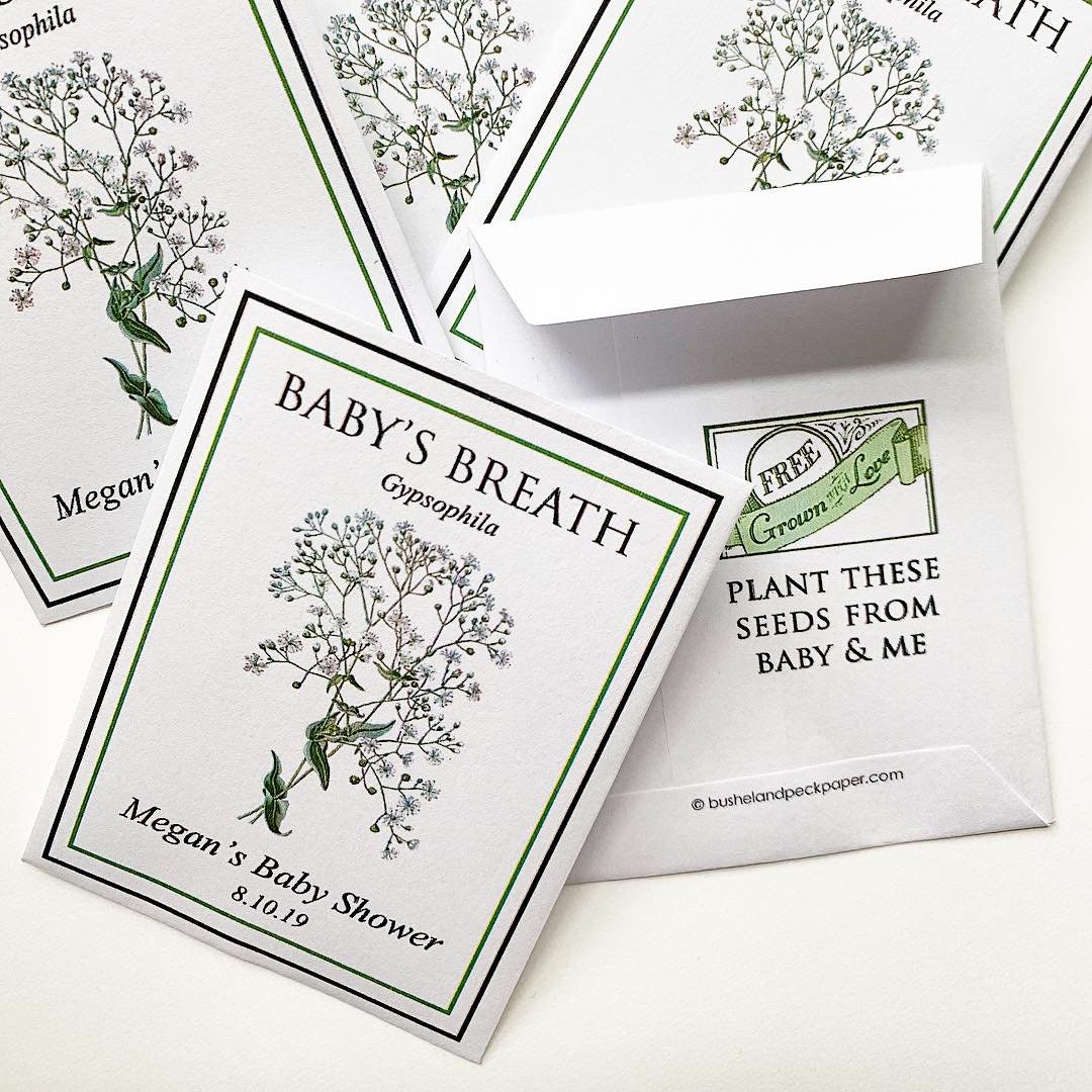 Baby Shower Seed Packet Favors - FREE U.S. Shipping : Baby's Breath Favors  (Set of 20) - 2.5” x 3.25” (Empty or WITH Seeds) - Personalized by Bushel &  Peck Paper