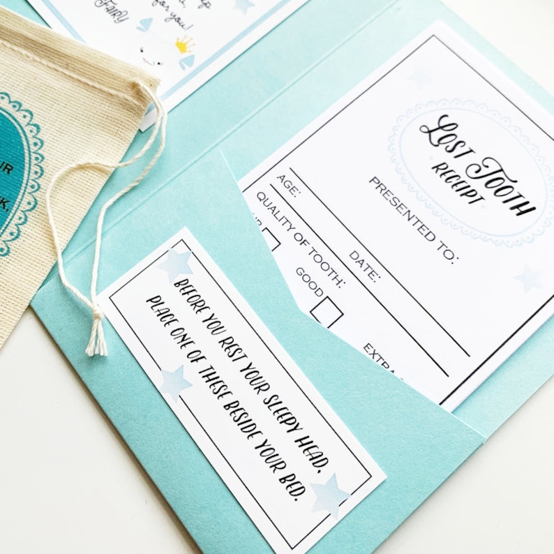 Tooth Fairy Kit - Custom Tooth Fairy Bag and Lost Tooth Receipts - Kids Keepsake
