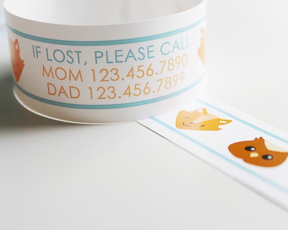 Kids ID Bands - Custom Woodland Vinyl ID Bracelets - Personalized Travel Bands - Safety - Kids - Fox - Owl - Squirrel (Set of 12) Il_570xn