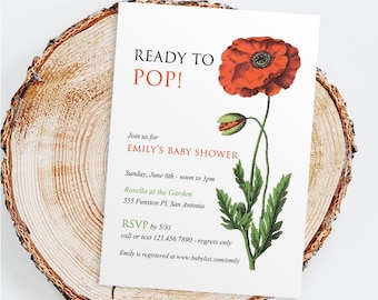 Baby Shower Invites | Ready to POP! Invitations | Botanical Poppy Invites | Set of 10 printed OR DIY File