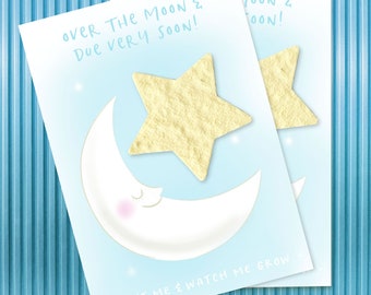 Plantable Party Favors: Over the Moon Baby Shower Favors - Wildflower Seed Paper (Set of 10, 2.5x3.5")