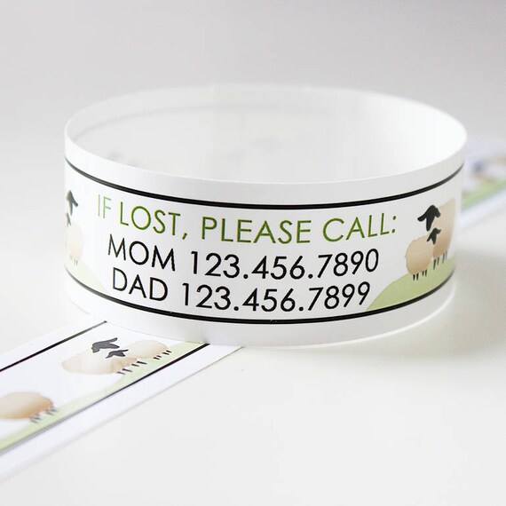 Kids ID Bands - Sheep ID Bands - Custom Vinyl Identification Bracelets - Personalized Bands - Kids Travel Safety Medical (Set of 12) Il_570xn