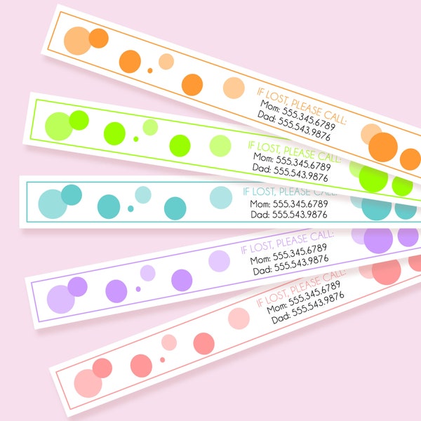 ID Bracelets for Kids - Personalized Vinyl Polka Dot ID Bands - Personalized Travel Bands - Child - Safety - Medical (Assorted Set of 12)