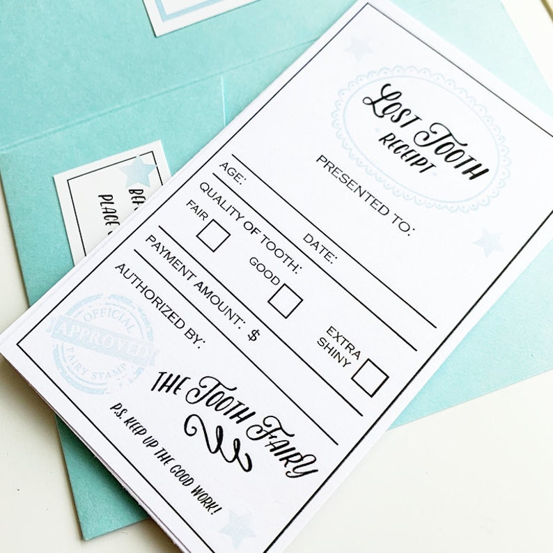 Tooth Fairy Kit - Custom Tooth Fairy Bag and Lost Tooth Receipts - Kids Keepsake