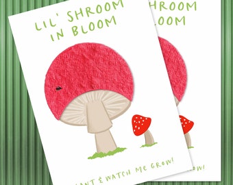 Plantable Shower Favors | SHROOM in Bloom | 2.5" x 3.5" - BLANK or PERSONALIZED Seed Paper Cards - Wildflower (please read description)