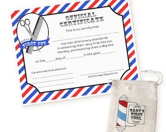 Baby's First Haircut Keepsake - Barber Shop Baby's First Curl Keepsake Pouch & Blank Haircut Certificate - free shipping in U.S.