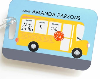 Kids Luggage Tag - Personalized School Bus Bag Tag - kindergarten - school - back-to-school