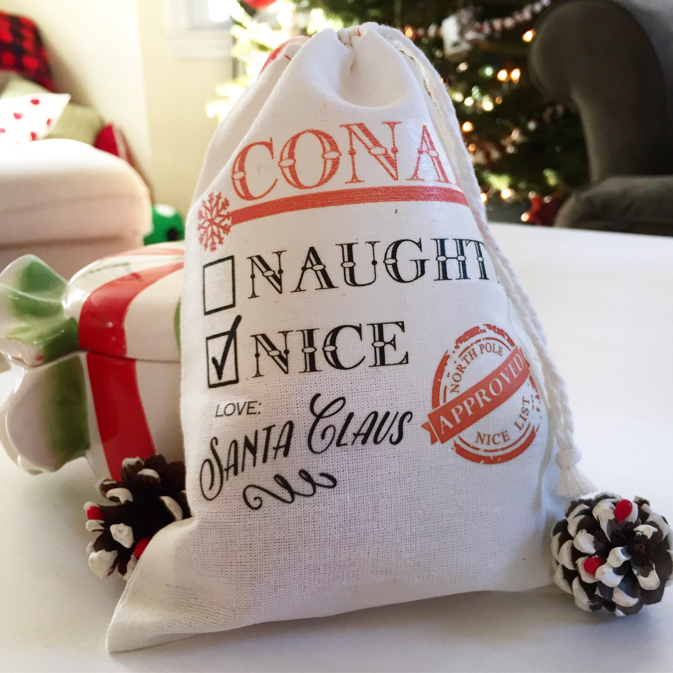 Naughty or Nice Holiday Bags Medium 5x8 FREE U.S. SHIPPING Etsy