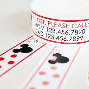 Custom Kids ID Bracelet: Polka Dot Mouse Travel Wristband (Set of 12)