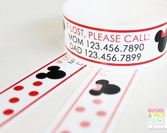 Kids ID Bracelets: Custom Vinyl Safety Wristbands - Set of 12 - Polka Dot Mouse Design