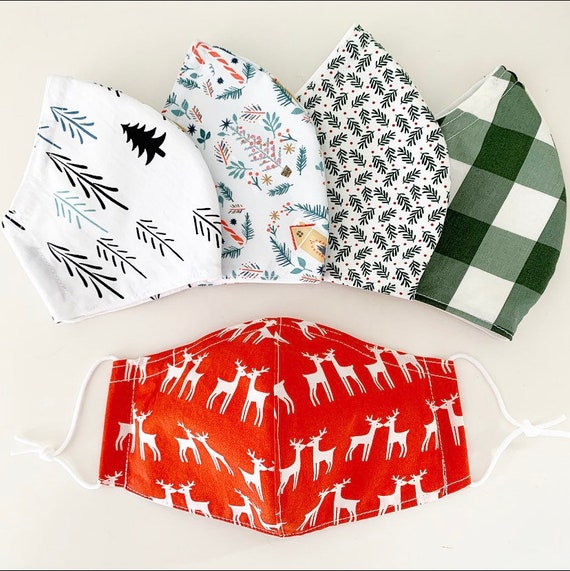 ADULT Cotton Face Mask, One Single Mask, Washable, Reusable, Double Layer. Made in USA - Ready to Ship - Holiday Patterns Il_570xn