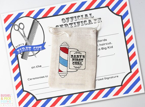 First Haircut Keepsake - Barber Shop Baby's First Curl Keepsake Pouch & Haircut Certificate - free shipping in U.S. Il_570xn