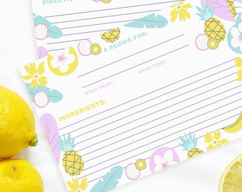 Recipe Cards | TROPICAL - (Set of 15) 4"x6" Double-sided Lined Cards