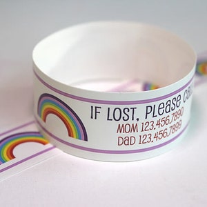 Kids ID Bracelets: Custom Vinyl Safety Wristbands - Set of 12 - Rainbow Design