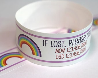 ID Bracelets for Kids - Custom Rainbow Vinyl ID Bracelets - Personalized ID Bands - Travel - Vacation - Safety - Kids - Medical (Set of 12)