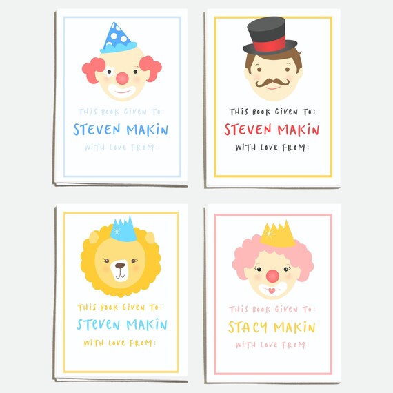 Custom Bookplates - Personalized Circus Bookplates - Set of 12 Peel & Stick Labels - FREE U.S. SHIPPING Il_570xn