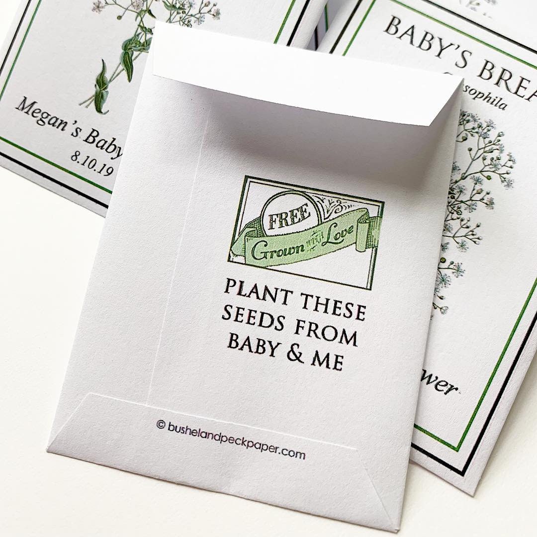 Baby Shower Seed Packet Favors - FREE U.S. Shipping : Baby's Breath Favors  (Set of 20) - 2.5” x 3.25” (Empty or WITH Seeds) - Personalized by Bushel &  Peck Paper