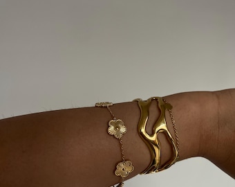 Gold Cuff Bracelet, Chunky Organic Bangle, Statement Gold Bracelet, Adjustable Open Cuff, Minimalist Trendy Jewellery, Gift for Her
