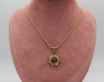 Tijgeroog-zonketting goud – 18k vergulde hanger, waterdicht, niet-aantastend, sierlijke gouden ketting, boho-sieradencadeau