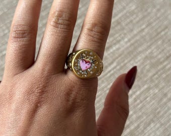 Chevalière coeur en or, bague coeur rose réglable, bague en or tendance, bague de style vintage, cadeau imperméable qui ne ternit pas
