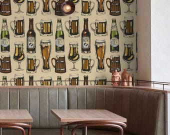 ビール酒場の壁紙壁画：クラフトビール醸造所のバー装飾 - Etsy 日本