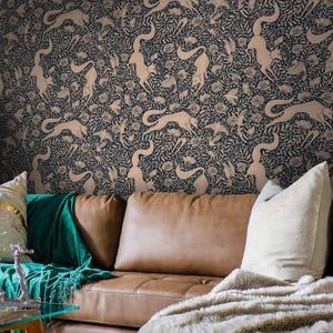 Carta da parati Fox & Foliage – Carta da parati murale con motivo botanico di animali per bambini o decorazioni ispirate alla natura
