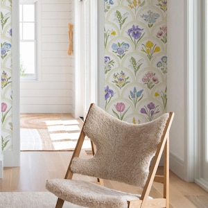 Pastel Floral Wallpaper Mural - Botanical Wall Mural with Spring Flowers – Elegant Garden Wall Decor