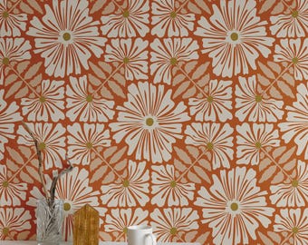 Orange Daisy Wallpaper: Boho Floral Wall Mural