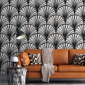 Art Deco Wallpaper – Black and White Geometric Wall Mural, Vintage Modern Pattern