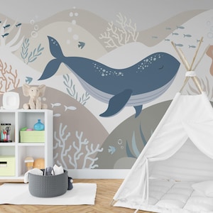 Underwater Whale Nursery Wallpaper – Ocean Theme Wall Mural for Kids Room