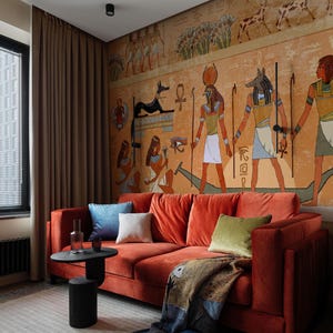 Egyptian Mural Wallpaper – Ancient Hieroglyph Wall Art for Accent Walls