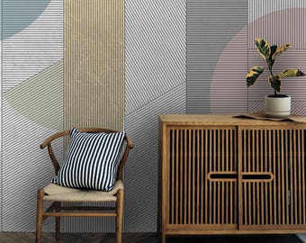 Moderne geometrische Linie Kunst Tapete – Minimalistische Tapete mit abstrakten Formen