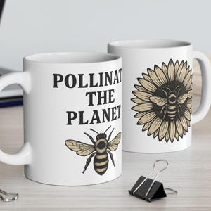 Sonnenblume und Biene Keramikbecher: Bestäuben Sie die Planet-Kaffeetasse
