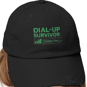 Dial-Up Survivor Distressed Cap, Vintage Cap, Retro Style Hat, Gift for Tech Lovers, 90s Nostalgia Cap, Funny Graphic Hat