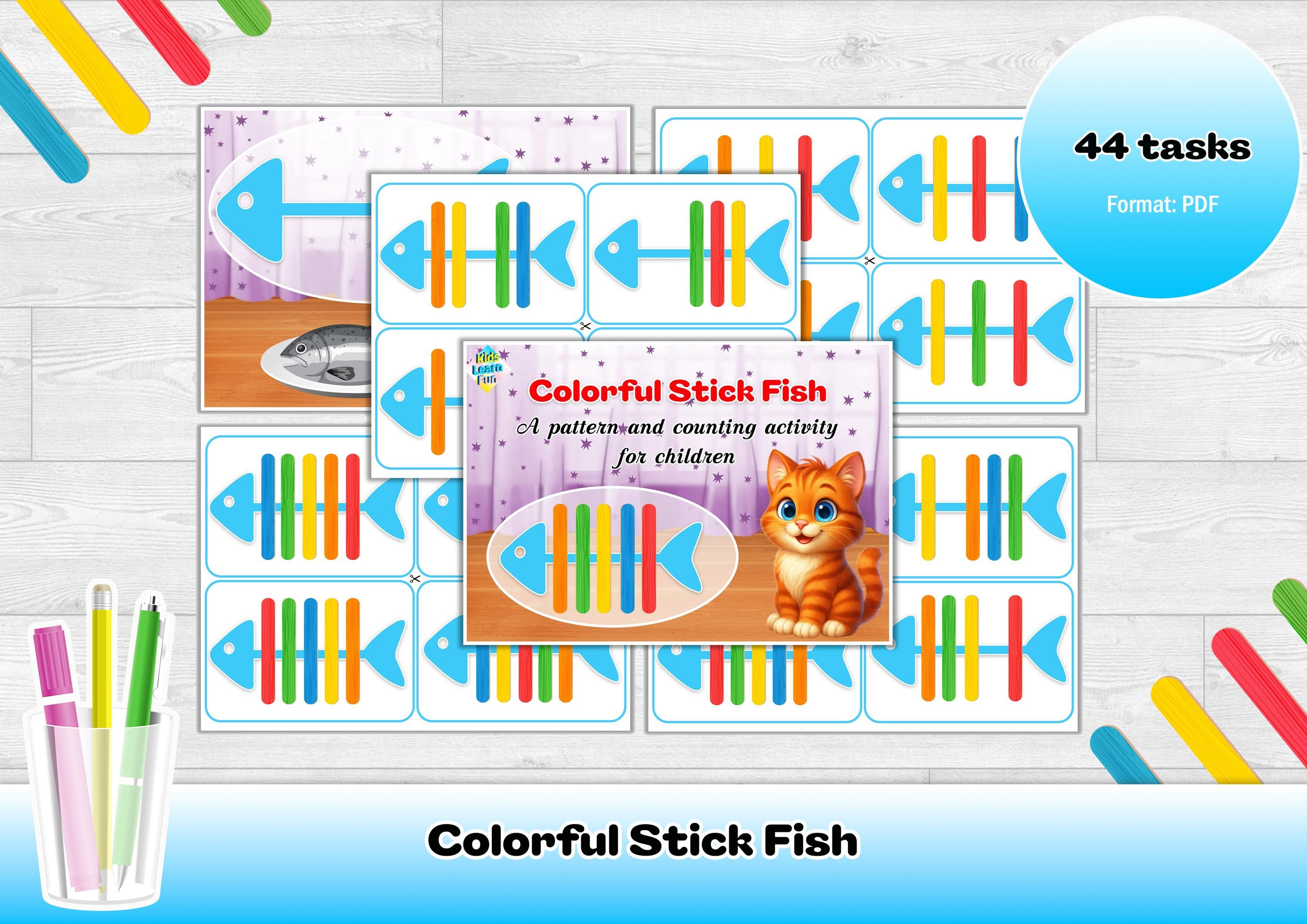 Counting Sticks Pattern Colorful Stick Fish Counting & Pattern Game – Printable Montessori ...