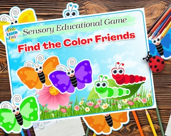 色合わせゲーム - 幼児向けの印刷可能な感覚アクティビティ、色を学ぶ、細かい運動能力の発達