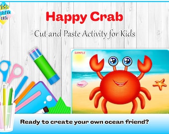 Happy Crab Cut and Paste Craft: Preschool Paper Activity