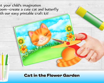 Cat in Flower Garden Craft Kit: Spring Papercraft (Digital Download)