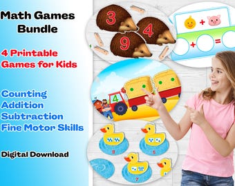 Math Games Bundle for Preschool & Kindergarten: Counting, Addition, Subtraction (PDF Download)