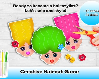 Paper Doll Hair Salon: Scissor Skills Activity - Printable Hairstyle Toy