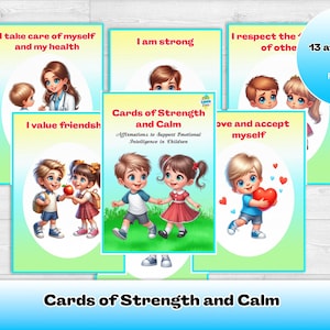 Cartões de Força e Calma – Cartões de Afirmação para Crianças, Inteligência Emocional, Atenção Plena, Mantras Positivos, Modelo Montessori para Imprimir