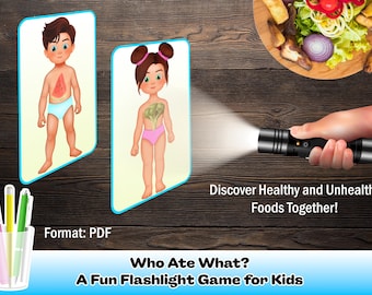 Juego con linterna para niños: Alimentos saludables vs. alimentos no saludables / Actividad de nutrición