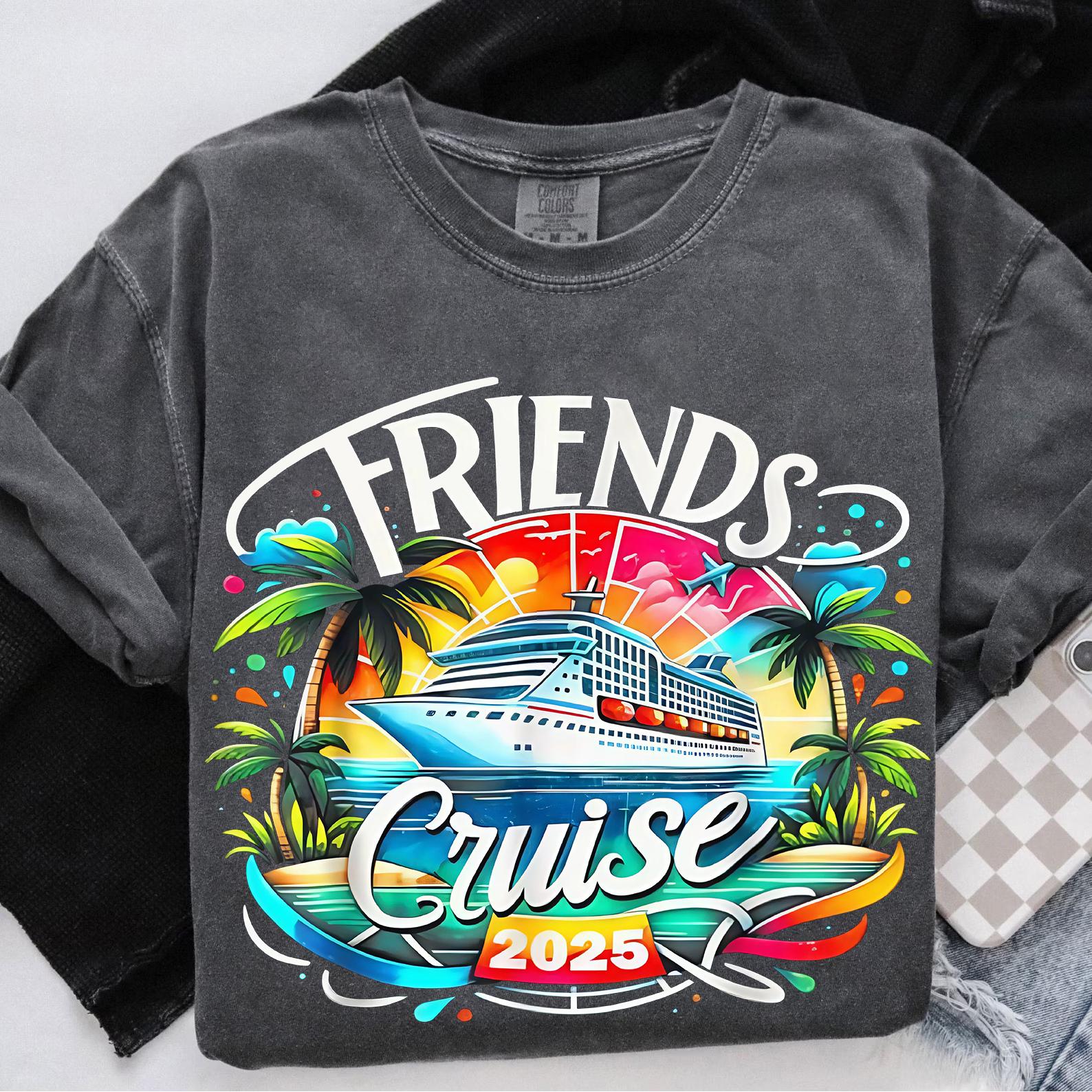 Friends Cruise 2025 PNG, Tropical Cruise Ship Sublimation Design, Group Vacation Digital Download, Palm Tree Shirt Clipart for Cricut