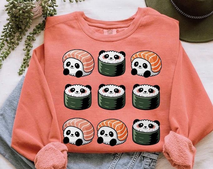 Sudadera con diseño de sushi de panda, suéter de comida japonesa kawaii
