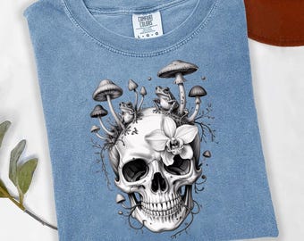 Skull Mushroom Frog Shirt: Gothic Botanical Tee